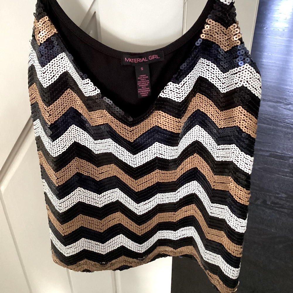 Navy blue/ white/ bronze gold sequin size small camisole top by material girl